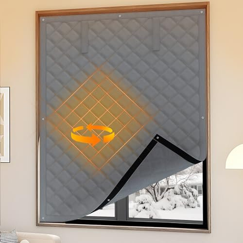 Yotache Thermo Cover Fenster -fensterdichtung ，Winddicht，isoliert，Oxford-Stoff，Grau，100x120 cm，Einzgigartiges Rollo-Design