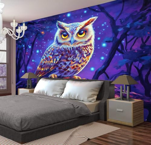 ALTCIRNMD Wandteppich Psychedelische Eule 150Wx200Tcm Wall Tapestry Art Stoff Wandtuch, Sternenwald Wandbehang Tapisserie Für Wohnzimmer Schlafzimmer Wanddeko Wandposter Picknickdecke