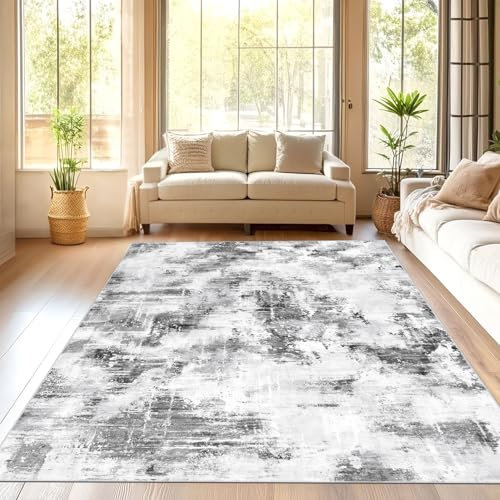 SHACOS Teppich Wohnzimmer 160x230 cm, Retro Abstrakt Kurzflor Waschbarer Teppich Schlafzimmer, Weich Wohnzimmerteppich Modern rutschfest Carpet für Living Room, Esszimmer, Büro, Grau