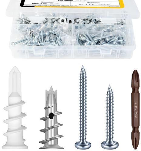 Mywish Self Drilling Drywall Anchors Screws, 200Pcs Wall Hanging Kit for Picture Frame, Curtain Rods, Art, Tool, Heavy Duty Metal & Plastic Dry Wall Anchors and Screws Kit with Drywall Screws