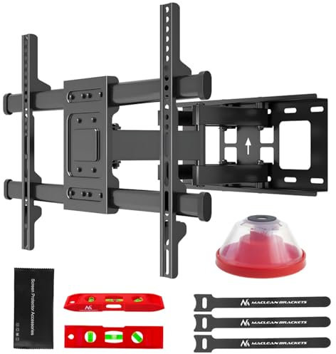 Maclean TV Wall Mount for 32-85 Inch TVs | Tilt & Swivelling | Maximum Load 60 kg | Distance from Wall 65-390 mm | VESA 200x100-600x400 | For OLED QLED LED LCD | Includes Spirit Level & Mounting