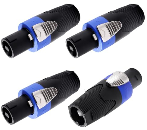 KUOQIY 4 Stücke 4-Polige Speakon Stecker Anschluss, Speakon-Kabeladapter-Anschluss, Twist-Lock-Lautsprecherstecker, mit Schraubendreher, Kompatibel mit NL4MP, NL4MPR, NL4FC, NL4FX, NLT4X, Blau