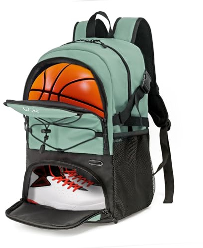 WOLT Football Bag with Boot Compartment Basketball Backpack with Ball Holder Sports Backpack with Water Bottle Pocket