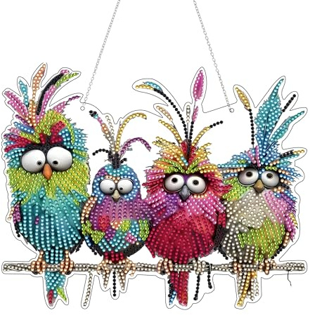 DIY Double-Sided Diamond Painting Pendant, Bird Diamond Painting, Door Wreath and Window Picture, Acrylic Diamond Painting Hanging Ornament, 5D Diamond Painting Set for Window, Wall, Entrance, Garden