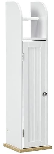 kleankin Meuble de Salle de Bain Support Papier Toilette avec Placard et étagères réglables 20 x 20 x 80 cm Blanc