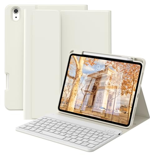 GKABXY Case with Keyboard for iPad A16 11th/10th Genration (2025/2022) | Folio Cover with Pencil Holder, Magnetically Detachable case Keyboard for iPad A16 11th/10th Gen 11/10.9, UK Layout, White