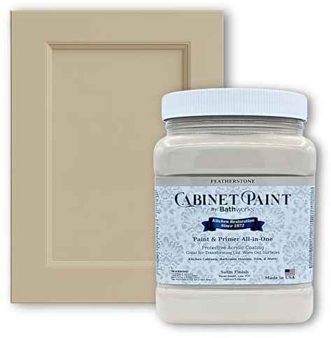 Bathworks Kitchen Cabinet Paint - Satin, Pro-Grade Formula by Refinishing Pros Since 1972, Low-VOC, Scrub Resistant, for Wood, Laminate & MDF Cabinets, Vanities, Furniture (Featherstone, 1 Quart)