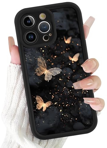 Xylota Handyhülle für iPhone 15 Pro 6,1 Hülle, Aesthetic Schmetterlinge Muster Mädchen Frauen Case, Weich Silikon Dünn TPU Bumper Stoßfeste Kratzfest Schutzhülle Cover für iPhone 15 Pro, Schwarz