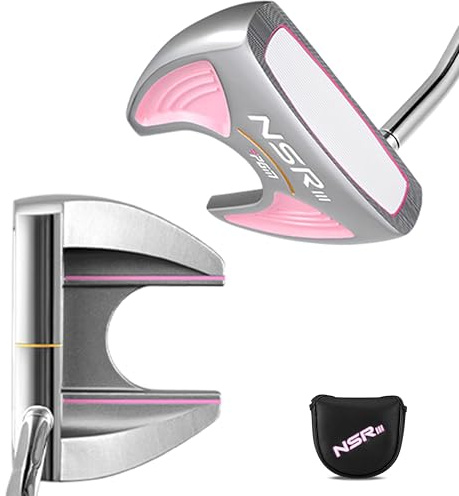 PGM 33 Golf Putters for Women Right Handed with Headcover, Alignment Aid High Moi Mallet Putter Golf Club for Straighter Putts Silver Pink