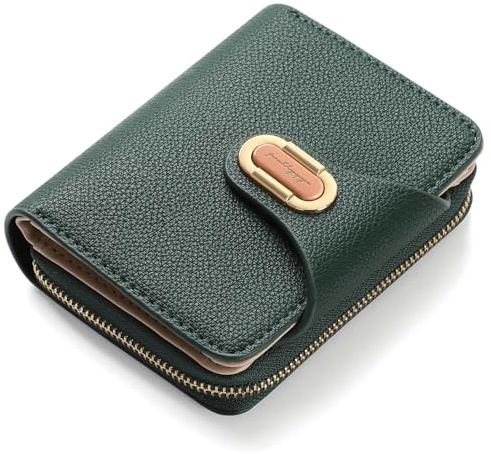 RRANCharltu Porte Monnaie Femme Cuir PU, Portefeuille Femme Petit avec Grand Compartiment à Pièces à Fermeture Éclair, Portefeuilles et Porte-Cartes avec Bouton-Pression Métallique, Vert