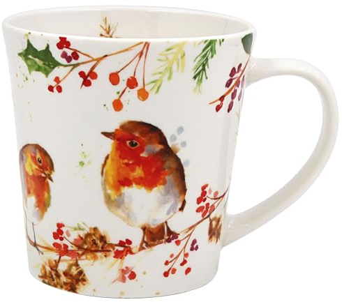 The Leonardo Collection Winter Robins Mug for Hot Drinks | Reusable Fine China Coffee Cups for Kitchen & Home | Printed Tea Mugs for Every Occasion | Durable Cup for All Types of Beverages