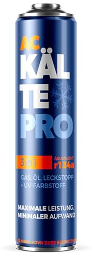 KÄLTEPRO Remplacement du gaz Refrigerant R134a pour Clim Auto Réfrigérant de Climatisation 3-en-1 : Gaz, Huile & Anti-Fuite Équivalent 755g R134a - 1995–2016