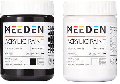 MEEDEN Peinture acrylique noire et blanche : 300 ml x 2 pots de peinture acrylique épaisse pour artistes professionnels peinture sur toile