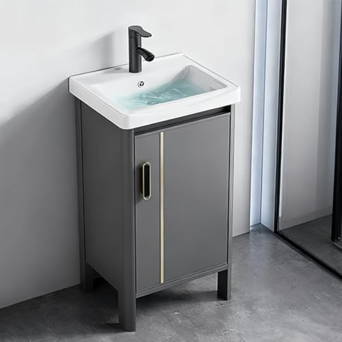 TYMYW Mobile Bagno con Lavabo da Appoggio A Terra con Rubinetto Mobile Bagno con Piedini e Cerniera Ammortizzata,grigio,43 Cm