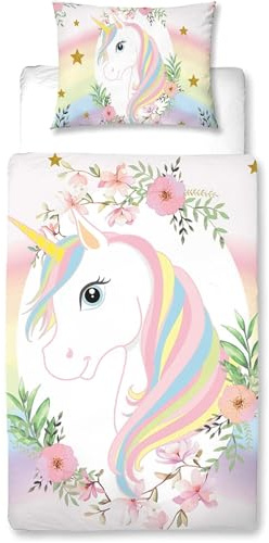 MUSOLEI Unicorn Toddler Duvet Cot Bed Duvet Cover Set Cot Bedding Kids Girls Toddler Duvet Cover 120x150 and Pillow 40x60 Pink