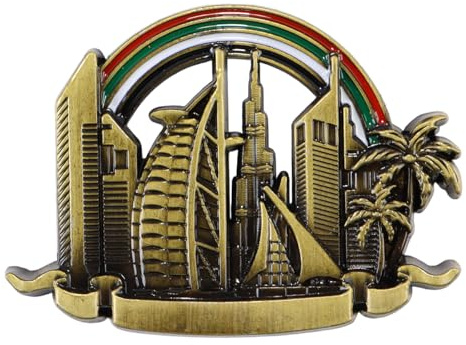 Riven 3D Dubai UAE Kühlschrankmagnet Souvenir Metal Collection, Burj Khalifa und Regenbogen, Kühlschrank Magnetic Travel Memorabilia Sticker, Home Kitchen Decoration