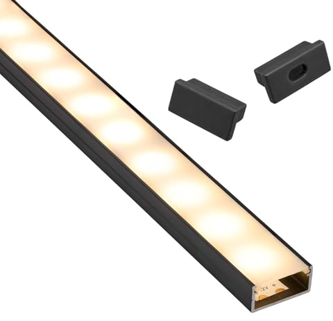 SOTECH LED Profil-PH1 (2000 x 18 x 8,5 mm) Schwarz | für breite LED Stripes bis 16 mm (z.B. für Philips Hue LightStrip) Aufbauprofil mit opaler Abdeckung und Endkappenset