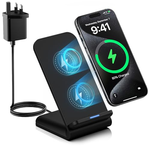 15W Wireless Phone Charger for Google Pixel 10 Pro XL 9 9a 8 7, Wireless Charger Fast Charging Stand for Samsung Galaxy S26 Ultra/S25/S24/S23/S22, for iPhone 17 16 Plus 15 14 13 12 11 (With Adapter)