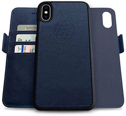dreem Fibonacci Coque iPhone X/XS Magnetique Antichoc | Etui Portefeuille 2-en-1 avec Stand Amovible 2 Positions | TPU Vegan Fin | Protection RFID | Bleu Royal