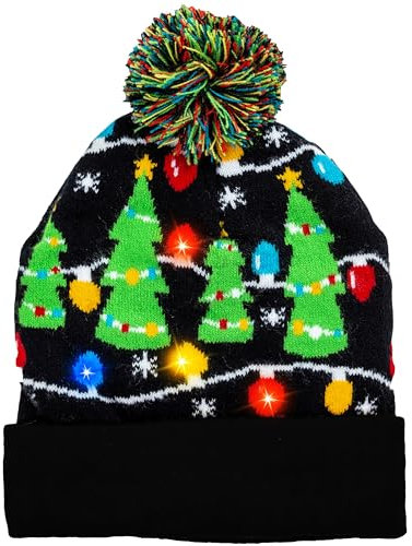 JOYIN Weihnachten leuchtende Strickmütze, hässlicher Weihnachtspullover, LED-Mütze, Beanie-Mütze mit 6 Blinkmodi, lustige Beanie-Mütze für Damen und Herren, Weihnachtszubehör, Partyzubeh