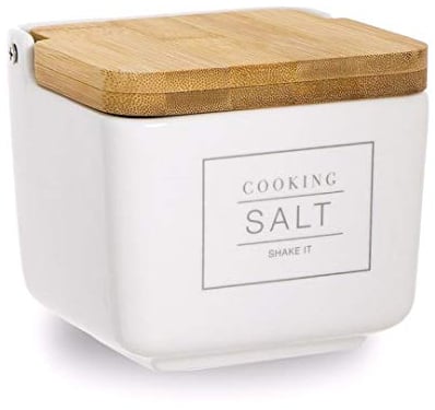 D'CASA Salero Porcelana 12cm con Tapa de bambú
