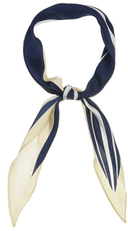 sourcing map Femmes Satin Rhombe Cou Écharpe Bande Impression pour Chemises Queue Cheval Foulard Sac Accessoire pour Été Bandana bleu marin 110x33cm/43x13 inches(LxW)