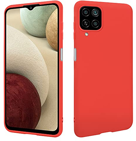 HSP Hülle für Samsung Galaxy A12 / M12, Silikon Handyhülle, Dünn Case, Rot | Kameraschutz, matt, passgenaue Aussparungen, erhöhte Ränder, Handy Schutzhülle, Silikonhülle, Phone Cover, Silicone