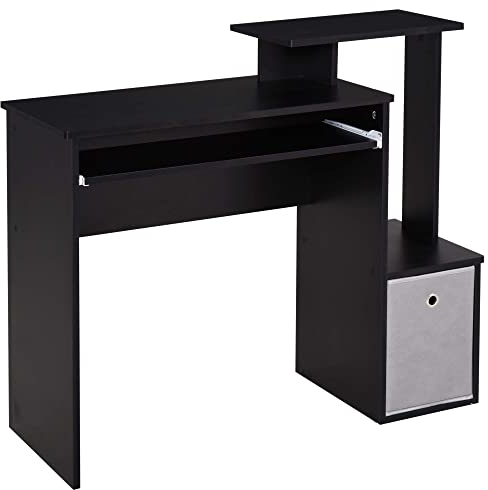 HOMCOM Computer Desk with Sliding Keyboard Tray Storage Drawer Shelf Home Office Workstation Black