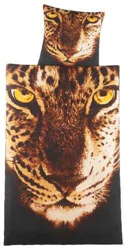 DreamHome Leoparden Bettwäsche 135x200 Set Leopardenmuster 2-teilig Bettbezug Leo Microfaser Leopard Aesthetic Deckenbezug 135x200cm Kissenbezug 80x80 cm