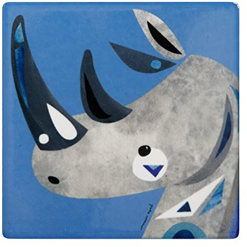 WESTCRAFT Bunte farbenfrohe Untersetzer mit Kork, Designer Pete Cromer, Tier-Motiv, als Keramik-Untersetzer für Kaffe & Tee Tassen, Gläser oder Heißgetränke, 9,5 cm lang (Nashorn (blau))