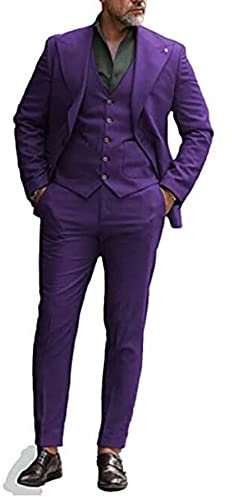 Vestito da lavoro da uomo Slim Fit 3 pezzi Blazer Vest Pantaloni Set Wedding Party Smoking, Viola, 60 IT
