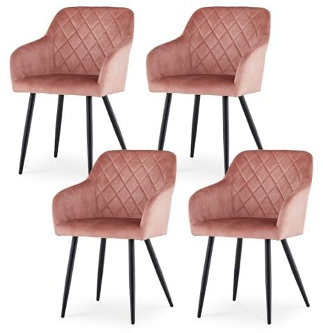 CLIPOP Esszimmerstühle 4er Set, Küchenstuhl Samt Bezug Wohnzimmerstuhl Polsterstuhl mit Armlehne Metallbeine Polstersessel Stuhl für Esszimmer Wohnzimmer Küche (4, Samt Rosa)