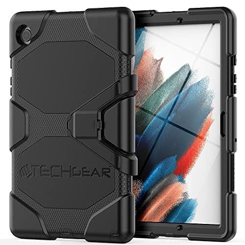 TECHGEAR G-SHOCK Case Fits Samsung Galaxy Tab A8 10.5 2022 (SM-X200 / SM-X205) Tough Rugged HEAVY DUTY Armour Shockproof Impact Survival Case with Stand - Kids Schools Builders Workman - BLACK