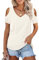 Beluring Women Short Sleeve Tee Shirts Sexy V Neck Tunic Tops Cream Size 18 20