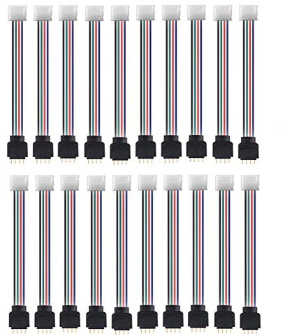 euroharry 4Pin LED RGB Strip Light Connector 10mm breiter Streifen auf Jumper Lötfreier Clamp-On Pigtail Adapter für 5050 Flexible LED Strip Light (20 Stück LED lötfreier Steckverbinder)