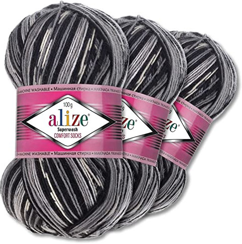 Alize 3x100g Superwash Comfort Sockenwolle 33 Farben zur Auswahl ein-/mehrfarbig Pullover Kleidung Wolle (2695)