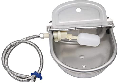 Automatic Water Bowl, Stainless Steel Cattle Drinking Waterer Dog Water Trough with Float Valve and Drain hole,for Horse Goat Cattle Pig Dog (with Pipe)