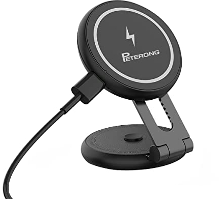 PETERONG Magnetic Wireless Car Charger Compatible with MagSafe Charger for Tesla Model 3/Y, Car Phone Holder Foldable Invisible Cradle Stand Sticky Adhesive 360° for iPhone 15/14/13/12(Black)