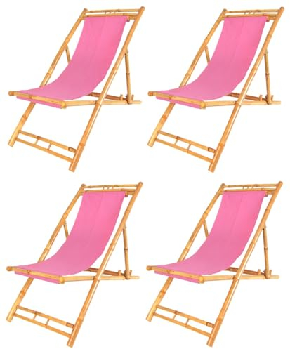 4X Bambus Relax Liegestuhl Pink Strandstuhl Terrassenliege Gartenstuhl 60x135cm