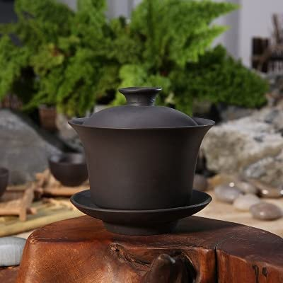 MOLUO Chinesische Kungfu Gaiwan Porzellan-Terrine aus lila Ton, Zisha-Tasse, Schale mit Untertassendeckel, 120 ml, bedeckte Schalen für Tee