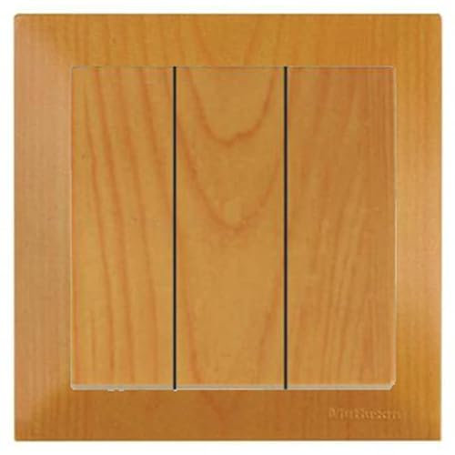 Mutlusan CANDELA Set: 3 fach Lichtschalter/Ausschalter/Schalter mit Rahmen - Unterputz, Einbau, Wandeinbau - Eiche/Holz