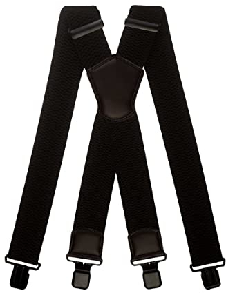 Olata Extra Breite Herren Hosenträger X-Form Metall Clip mit Schwarz Leder – 5 cm. Schwarz (Schwarz Clips)