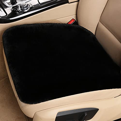Autositzbezug, flauschiges Kunstfell, weich, warm, Plüsch-Sitzkissen, universeller Winter-Autositzschutz für Auto, Büro (Schwarz, 1 Stück, 45 x 45 cm)