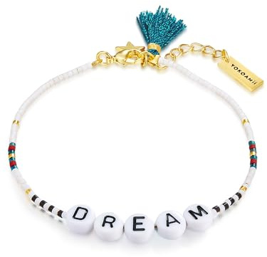 Yokoamii Damen Armband Edelstahl gelbvergoldet 14 Karat Miyuki Perlen weiß schwarz dunkelgrün Dream Perlenarmband