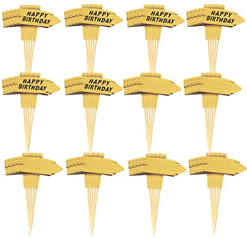 Honbay 60PCS Birthday Sign Cupcake Toppers Paper Road Sign Cake Toppers Guidepost Signpost Cupcake Picks for Cycling Sports Theme Party
