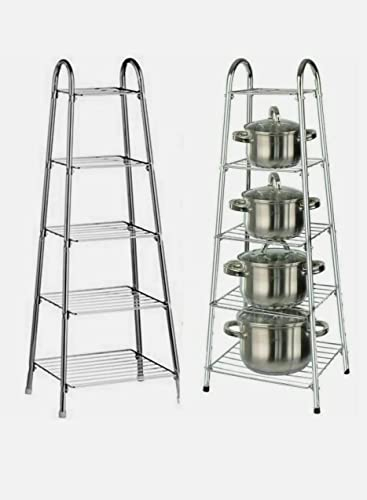 AMBERLINNEN LTD Chrome 5 Tier Saucepan Pot Frying Pan Stand Rack Storage Organizer Holder