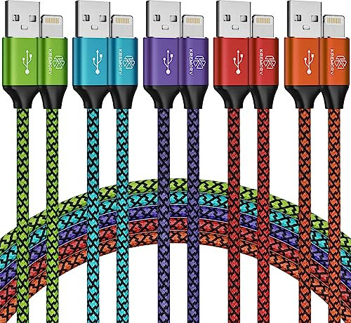 iPhone Charger 5 Pack 10 ft USB Lightning Cable Apple Mfi Certified Cable Fast Charging Cord Nylon Braided Compatible with iPhone 14 13 12 11 XS XR X Pro Max 8 7 6 6S 6 Plus Mini 5S SE Plus iPad