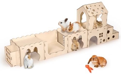 ybaymy Hasenschloss, extra großes Holzversteck Spielhaus, abnehmbar, Kleintier-Lebensraum für Meerschweinchen, Chinchilla, Katze