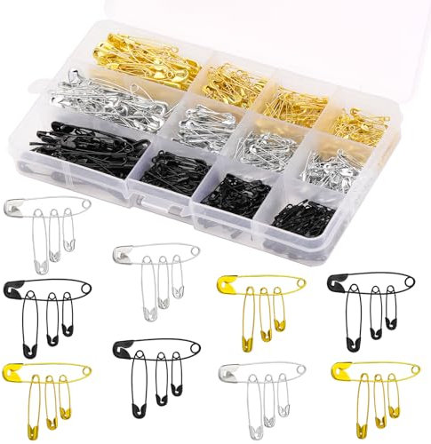 Épingles de sûreté Assorties, Lot de 4 Tailles de 540, 25 mm à 55 mm, Trois Couleurs en Acier nickelé antirouille, Épingles de qualité Robuste pour vêtements, Couture