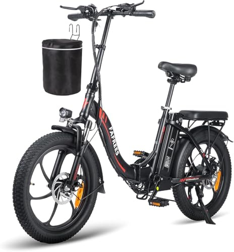 Fafrees Electric Bicycle F20, 20 * 3.0 Inch Fatbike Folding Electric Bike, 250W Motor, 36V/16AH Battery, Electric Mountain Bike for Unisex Adult, Range 60-120KM (Black)